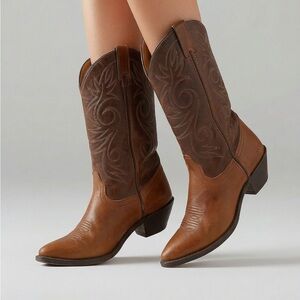 VINTAGE Dingo brown leather design pull on cowgirl cowboy boots sz 5.5